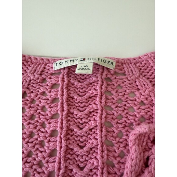 Barbiecore romantic Pink TOMMY HILFIGER Cable Knit pullover Sweater L Y2k 90s - Picture 6 of 8